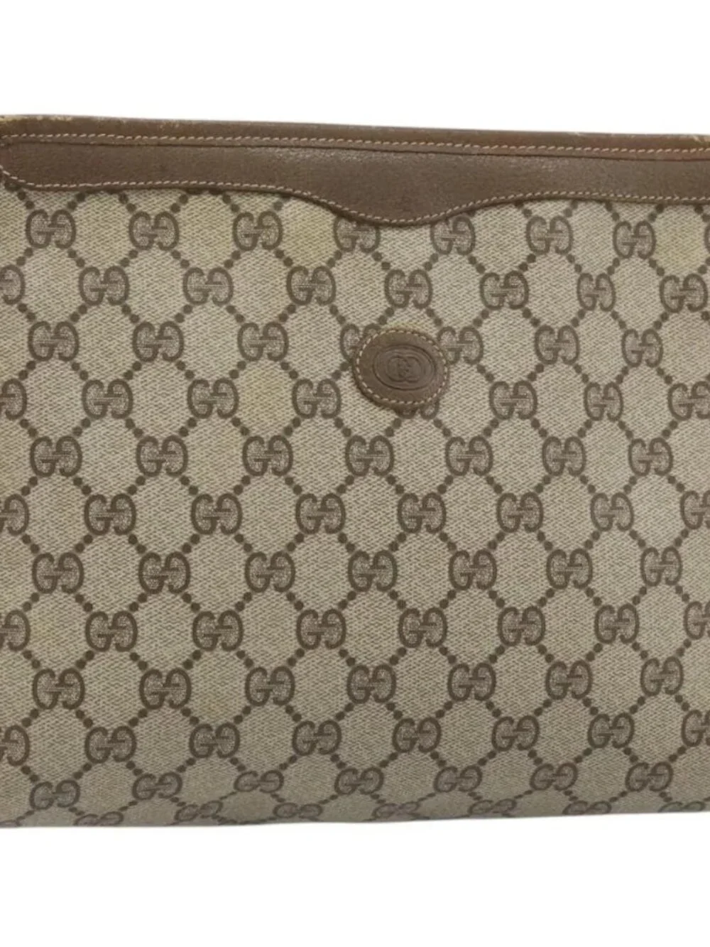 GUCCI GG Supreme Clutch Bag PVC Beige Gold 97 01 038 Auth 173939
